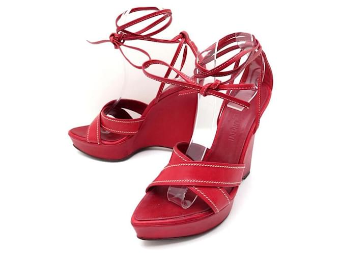 YVES SAINT LAURENT SHOES 6560 WEDGE SANDALS WITH STRAPS 37 Leather Red  ref.566310