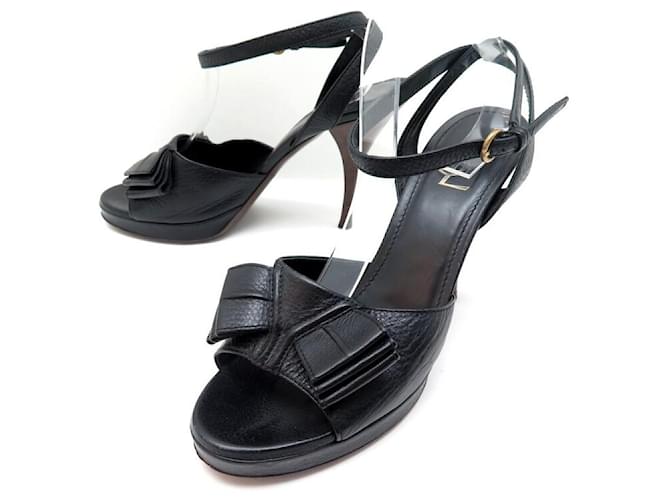 YVES SAINT LAURENT SHOES SANDALS WITH HEELS 41 GRAINED LEATHER BLACK SHOES  ref.566353