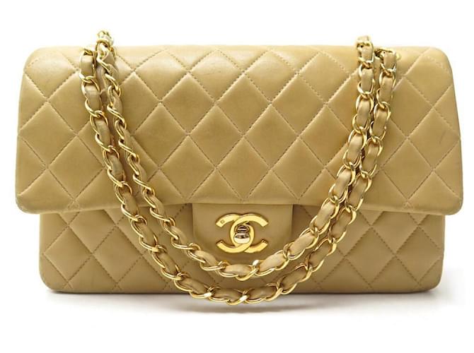 Timeless BORSA A MANO MEDIA CHANEL CLASSIC SENZA TEMPO BORSA A MANO IN PELLE TRAPUNTATA BEIGE  ref.566356