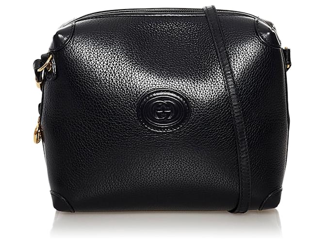 Gucci Leather Logo Crossbody Bag Black Pony-style calfskin ref