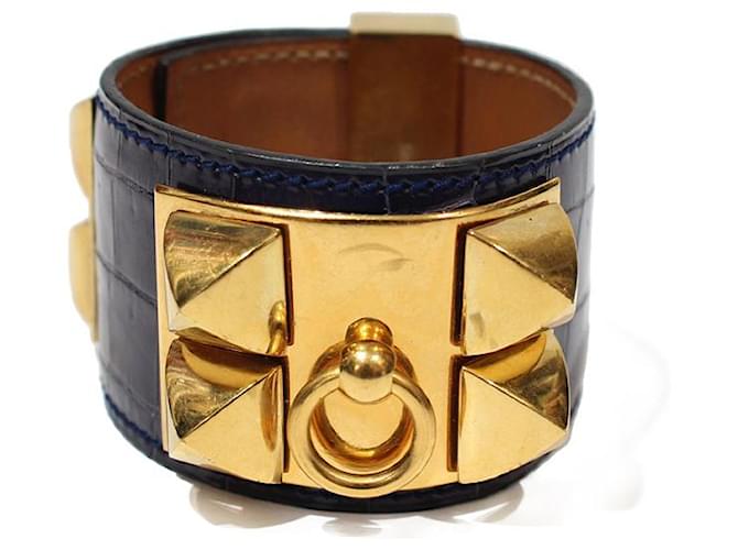 Hermès Bracelets Navy blue Silver hardware Leather  ref.566892