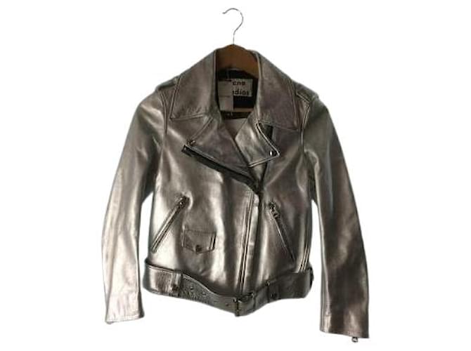 Acne Jackets Silvery Leather  ref.566927
