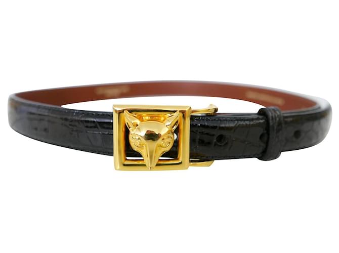 Autre Marque Barry Kieselstein-Cord Vintage Fox Buckle Alligator Leather Belt Black Exotic leather  ref.566948