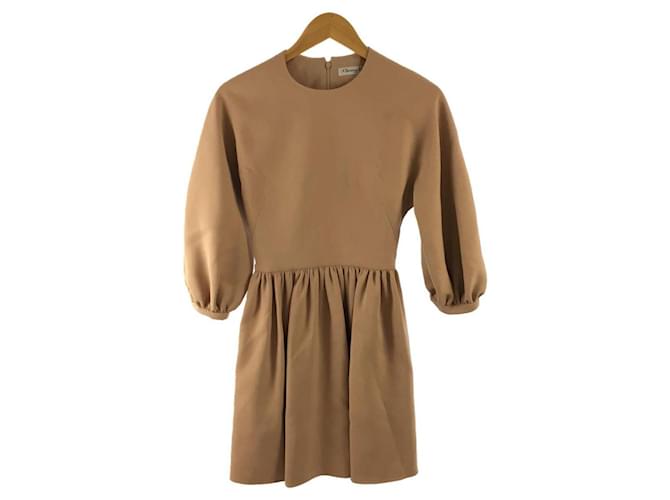 Christian Dior Long-sleeved dress / 38 / wool / BEG / volume sleeve / puff Beige  ref.566953