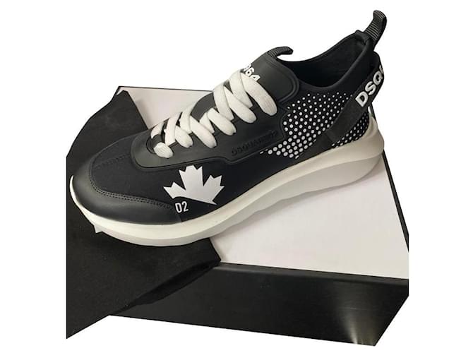 Dsquared2 Sneakers Black White Leather Rubber ref.566965 Joli Closet