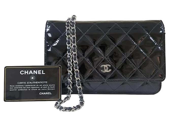 Chanel Patent Quilted Wallet On Chain WOC Schwarz Lackleder ref.566974 -  Joli Closet