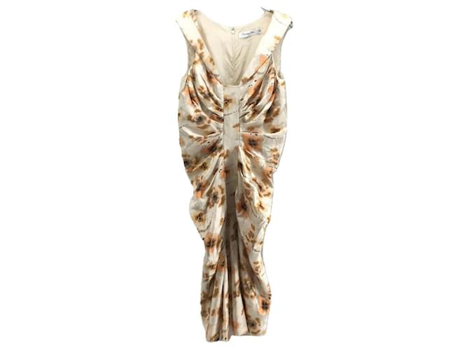 Christian Dior Sleeveless dress / 38 / silk / CRM / floral pattern Cream  ref.566993