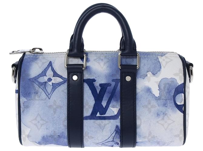 Louis Vuitton Blue Monogram Watercolor Keepall XS White Leather Cloth Pony-style calfskin  ref.567548