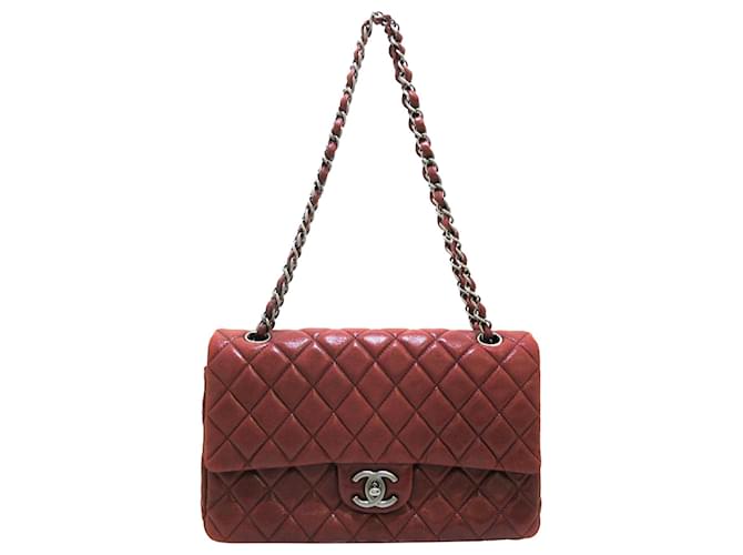 Chanel Red Medium Classic Lambskin Double Flap Dark red Leather