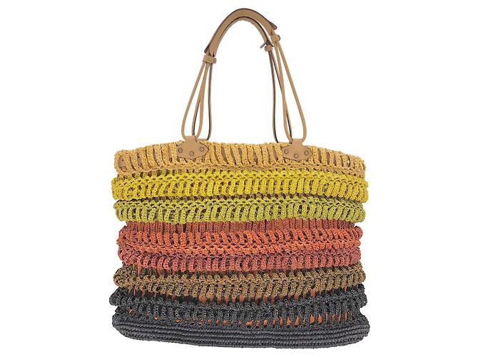 Jamin Puech Tragetasche in Gelb, orange & brauner Bast Mehrfarben