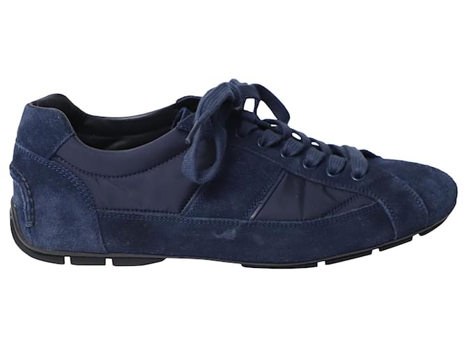 Prada Low Top Sneakers in Blue Suede  ref.567688