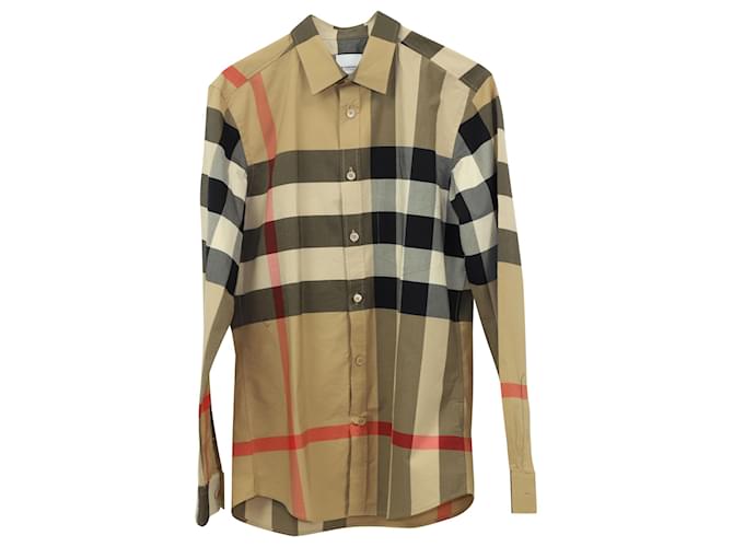 Burberry Check Long Sleeve Shirt in Brown Cotton  ref.567758