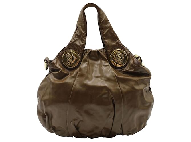 Gucci Vintage dunkelbraune Hobo Bag mit goldenen Elementen Leder  ref.567768