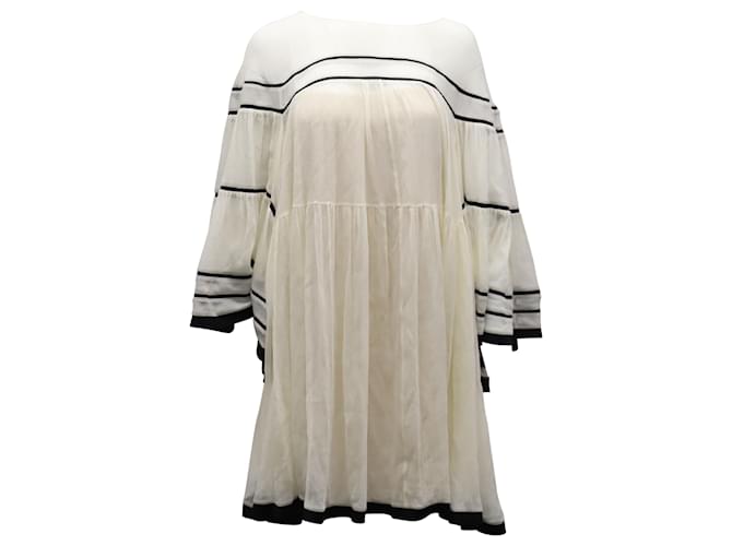 Chloé Chloe Baby Doll Blouson Sleeve Dress in Cream Silk White  ref.567773
