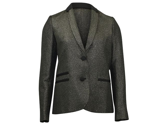 Zadig & Voltaire Vedax Dore Structured Metallic Blazer in Black Acrylic