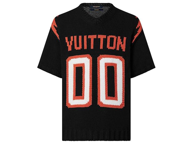 Louis Vuitton Maillot de football XL Virgil Abloh en tricot noir avec gros intarsia pour homme  ref.568301