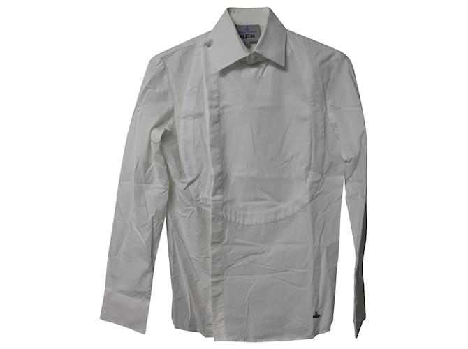 Vivienne Westwood Man Bib Front Long Sleeve Shirt in White Cotton   ref.568516