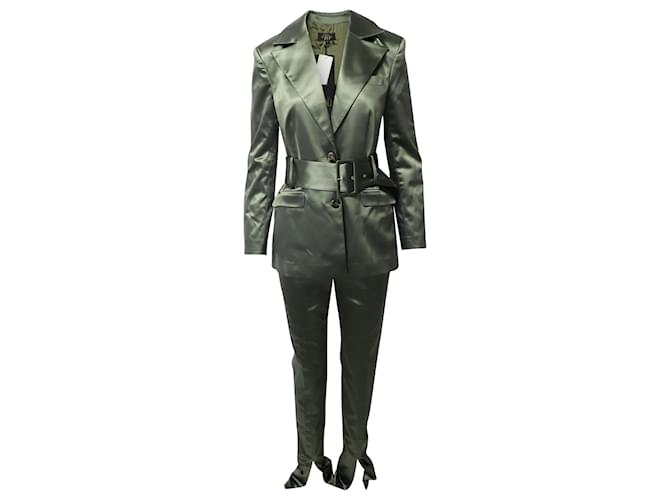 Autre Marque De La Vali Hawkins and Blues Two-Piece Suit Set in Olive Green Silk  ref.568555