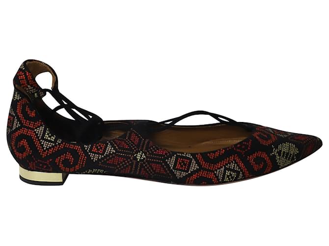 Aquazzura Christy Embroidered Flats in Multicolor Suede Multiple colors  ref.568571