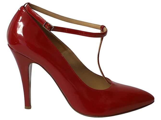 Maison Martin Margiela Point-Toe with T-Strap in Red Patent Leather  ref.568605