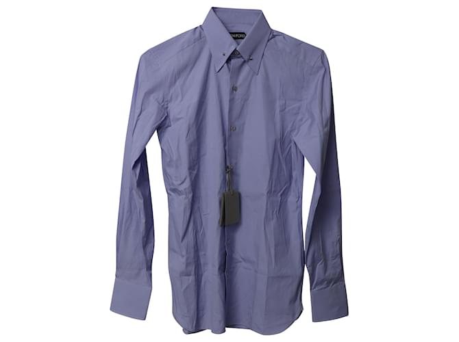 Tom Ford Button Front Long Sleeve Shirt in Light Blue Cotton  ref.568620