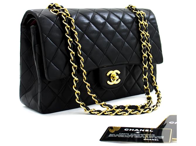 Chanel 2.55 Bolsa de ombro com aba forrada de corrente média preta Preto Couro  ref.569185