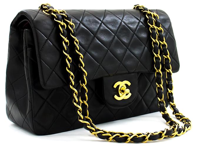 Chanel 2.55 lined flap 9 Chain Shoulder Bag Black Lambskin Purse Leather  ref.569192 - Joli Closet