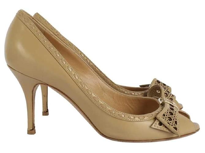 Zapato de salón Peep Toe Clair Cannage beige de Dior Cuero  ref.569193