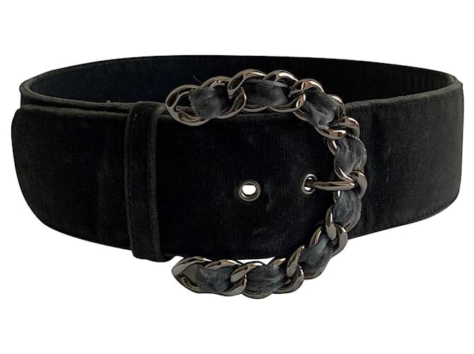 Chanel Cinturones Gris Terciopelo Metal  ref.569196