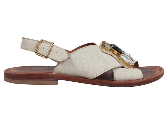 Marni sandals with crystals. Brown Beige Leather  ref.569224