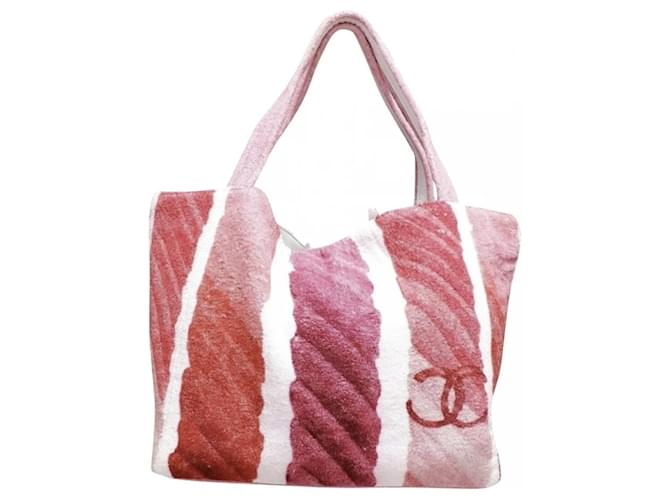 Chanel Taschen Pink Weiß Mehrfarben Fuschia Leder Baumwolle  ref.569543