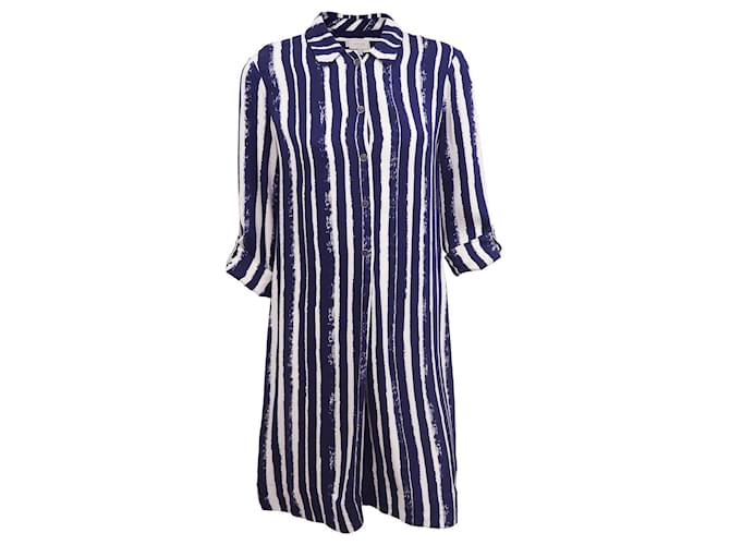 Hobbs stripe rayon dress. Size m 38 White Blue Viscose  ref.569664