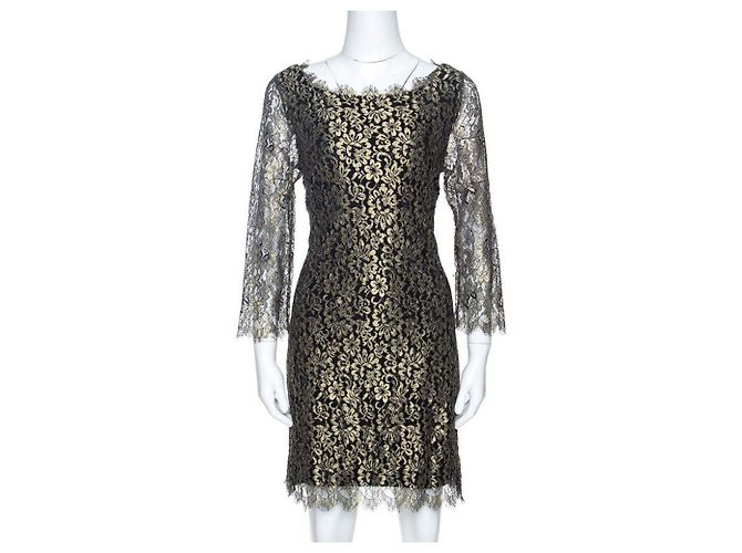 Diane Von Furstenberg Abito in pizzo Zarita nero e oro DvF D'oro