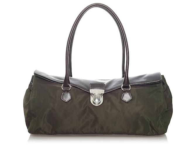 Prada Green Tessuto Easy Shoulder Bag Leather Pony-style calfskin Nylon Cloth  ref.569991