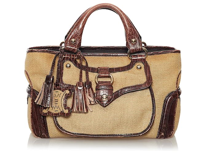 Céline Celine Brown Raffia Tote Bag Light brown Leather Pony-style