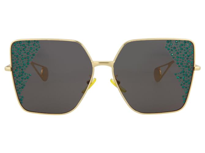 Óculos de sol Gucci com armação quadrada de metal Dourado Metálico  ref.570122