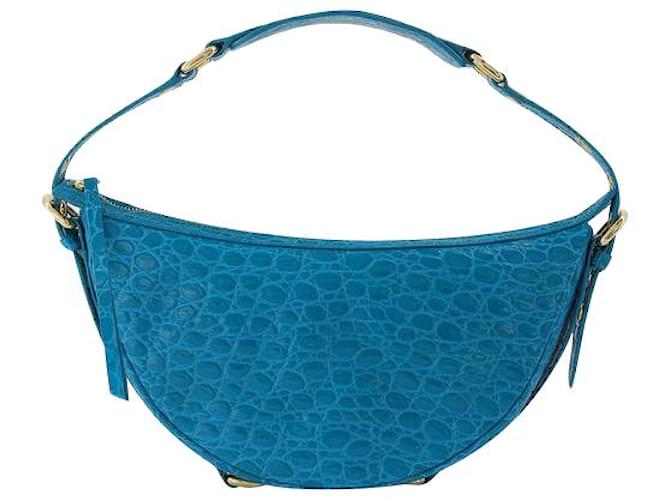 Dark Blue Croc Embossed Leather Handbags