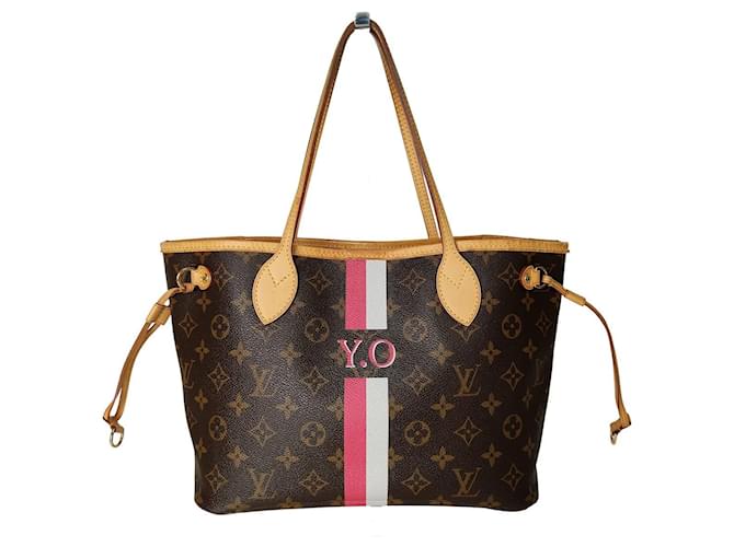 Louis Vuitton handbag Neverfull PM monogram with initials Brown Cloth  ref.570415