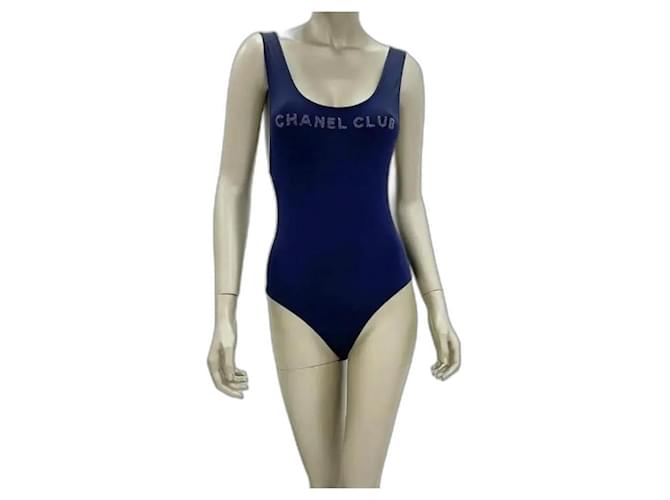 Chanel Club Navy one piece Swimsuit Sz.38 Dark blue Polyamide  ref.570457