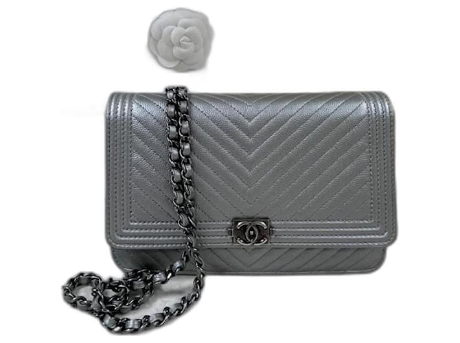 NIB 19P Chanel Pearly Blue Iridescent Chevron Wallet on Chain WOC Flap –  Boutique Patina