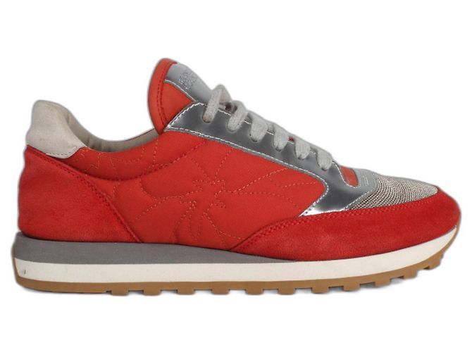 baskets Brunello Cucinelli. Argenté Rouge Gris