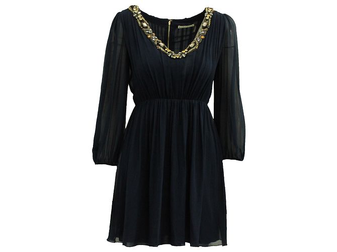 Alice + Olivia Abito con scollo a paillettes Alice & Olivia in seta blu navy