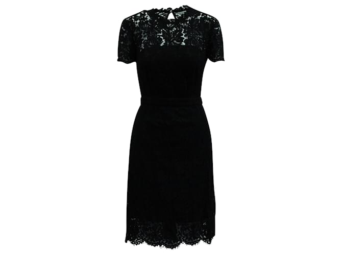 Diane Von Furstenberg Lace Short Dress in Black Cotton  ref.570527