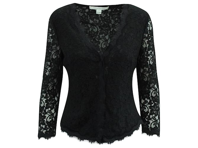 Diane Von Furstenberg Long Sleeves Lace Top in Black Rayon Cellulose fibre  ref.570538