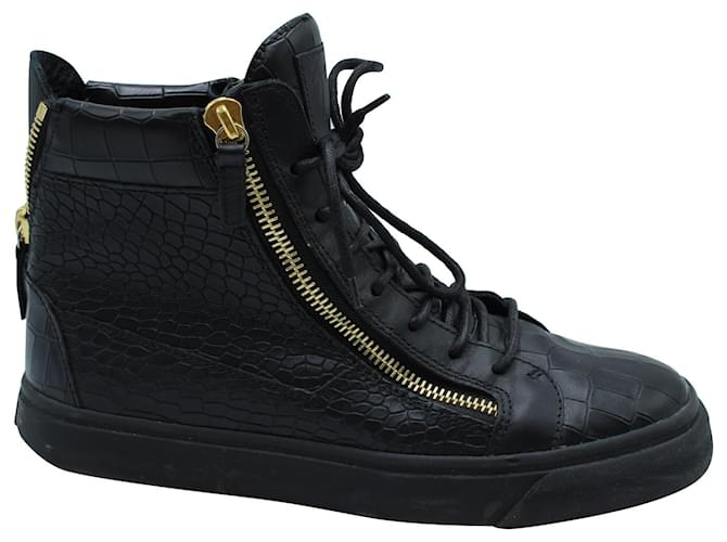 Giuseppe Zanotti High Top Sneakers aus schwarzem Leder mit Prägung  ref.570549