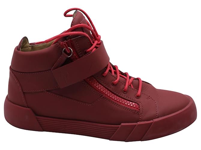 Giuseppe Zanotti High Top Sneakers in Red Leather  ref.570557