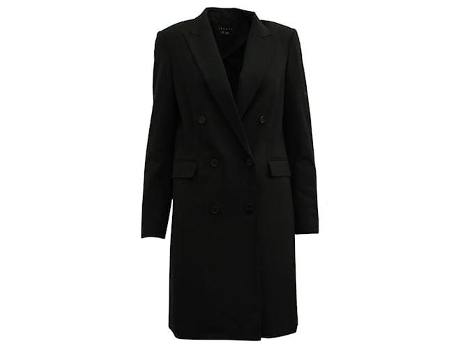 Theory Double Breasted Trench Coat in Black Wool  ref.570560
