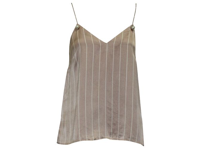 Autre Marque Cami NYC Gestreiftes Leibchen mit Perle aus rosa Seide Pink