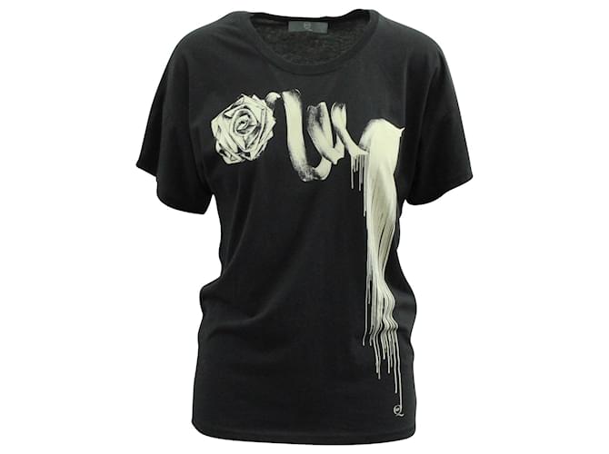 Autre Marque T-Shirt Alexander McQueen Rose Print Pattern in cotone nero  ref.570577