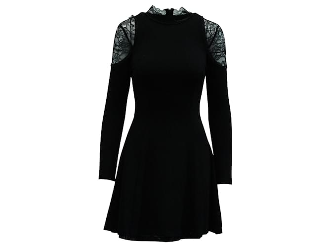 Alice + Olivia Lace Collar Short Dress in Black Viscose Polyester  ref.570588